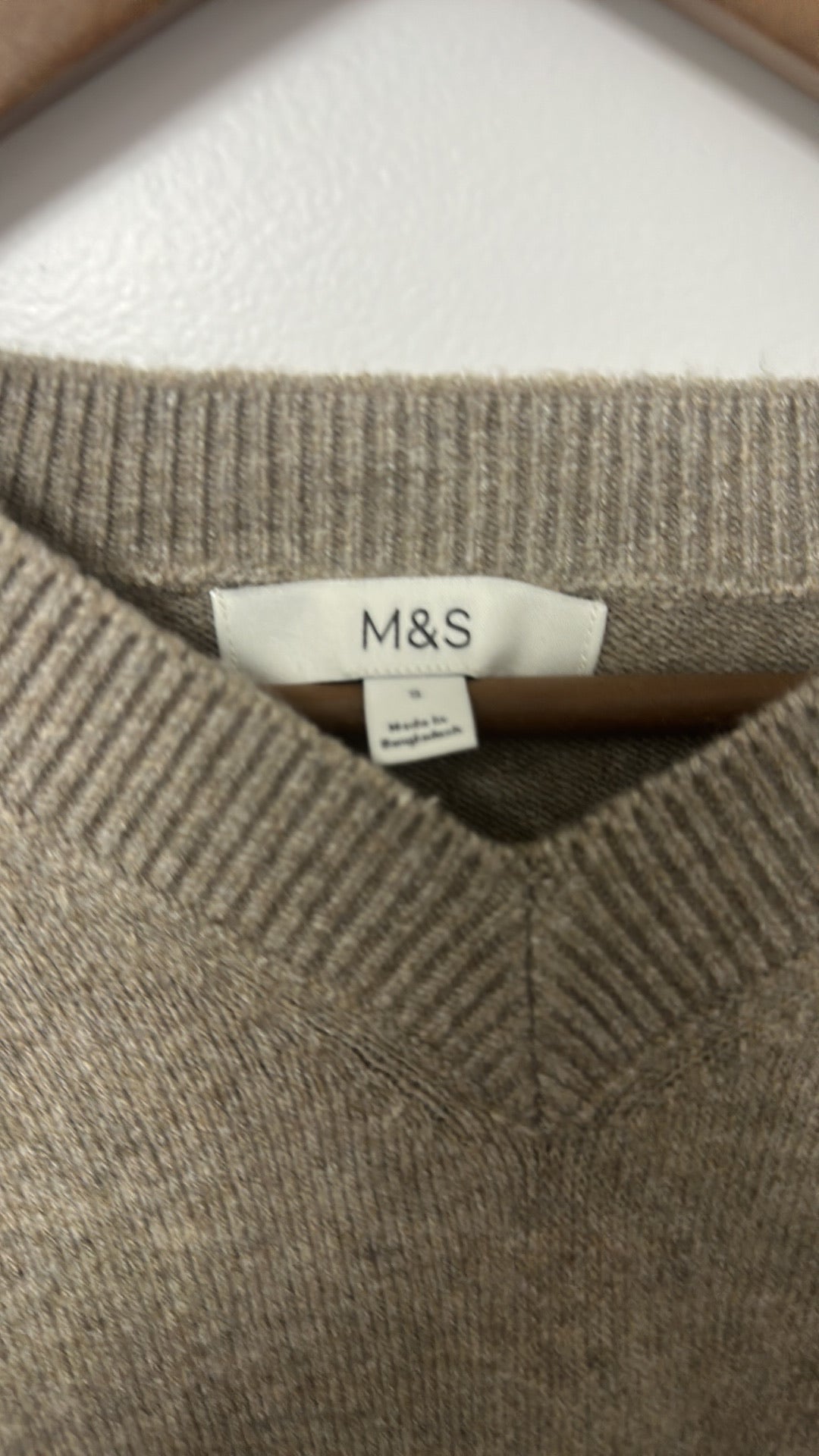 M&S Collection Taupe V-Neck Cashmere Blend Jumper Size S