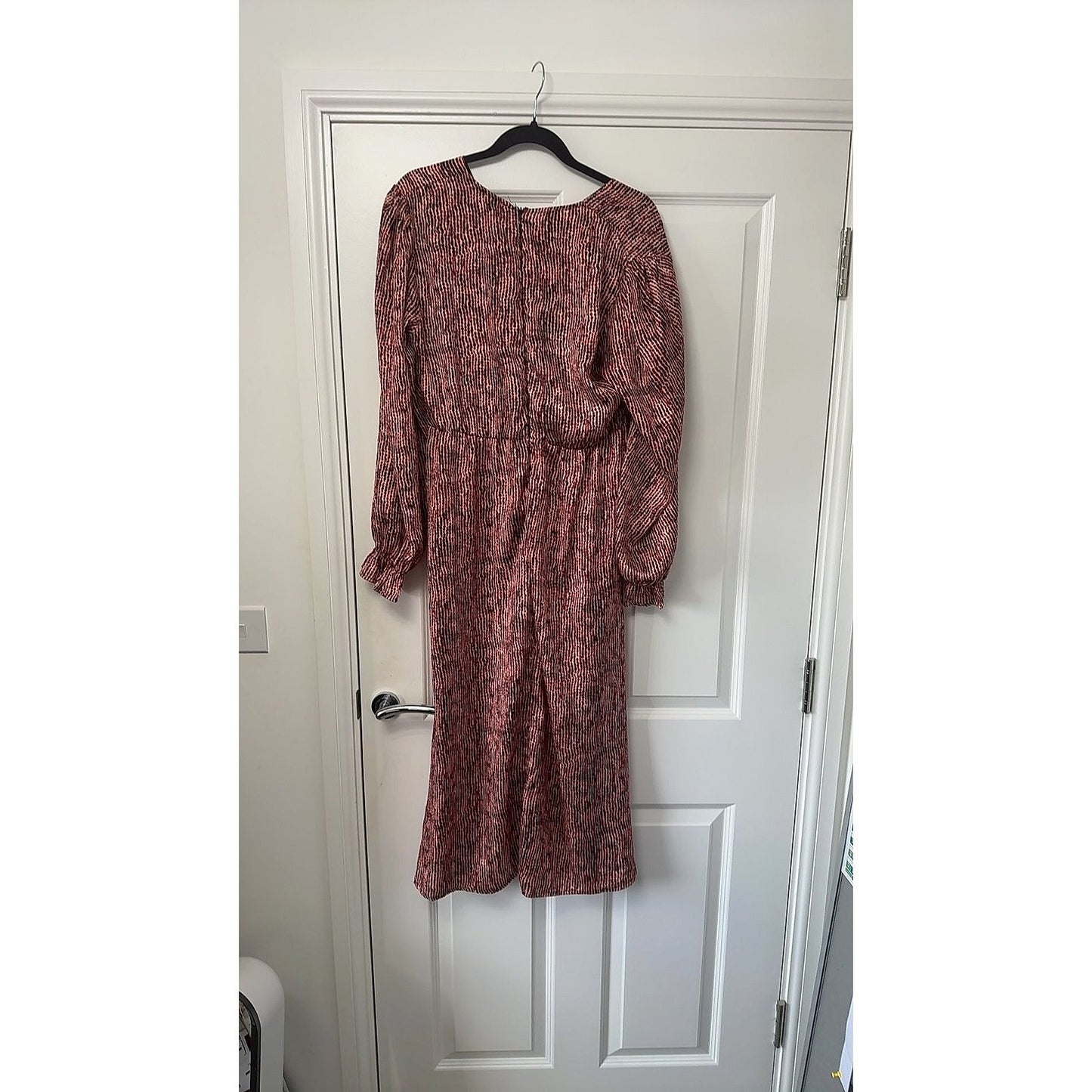 AX Paris Red & Black Print Long-Sleeve V-Neck Midi Dress, Size 18