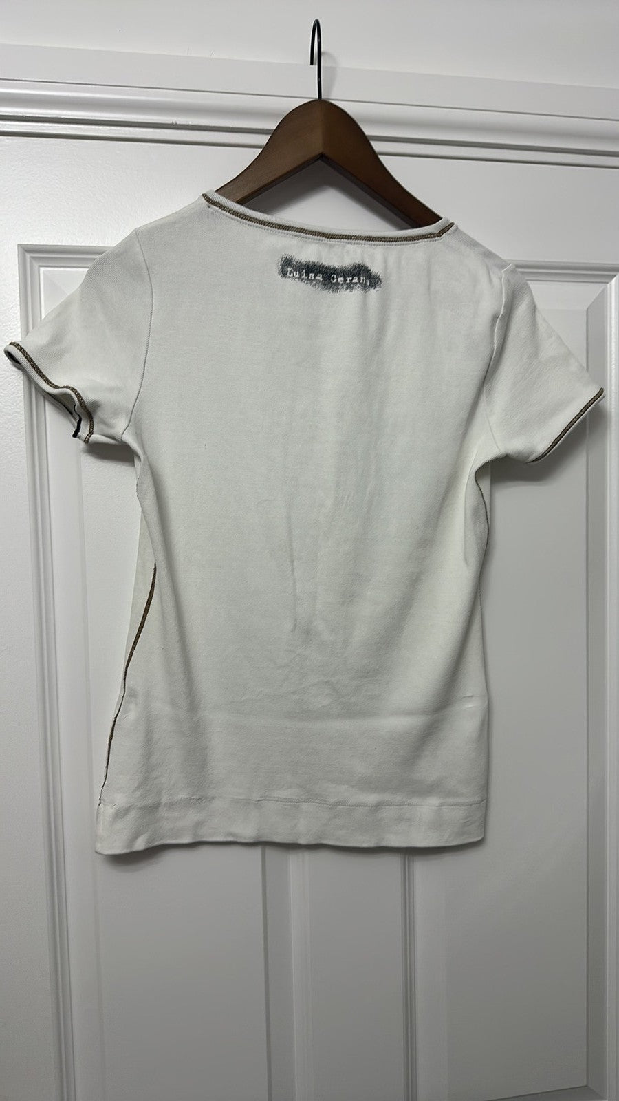Luisa Cerano Abstract Graphic V-Neck T-Shirt size Medium
