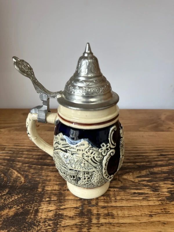 Vintage German Stein Mug DBGM 53 on Pewter Lid No 500 on Base