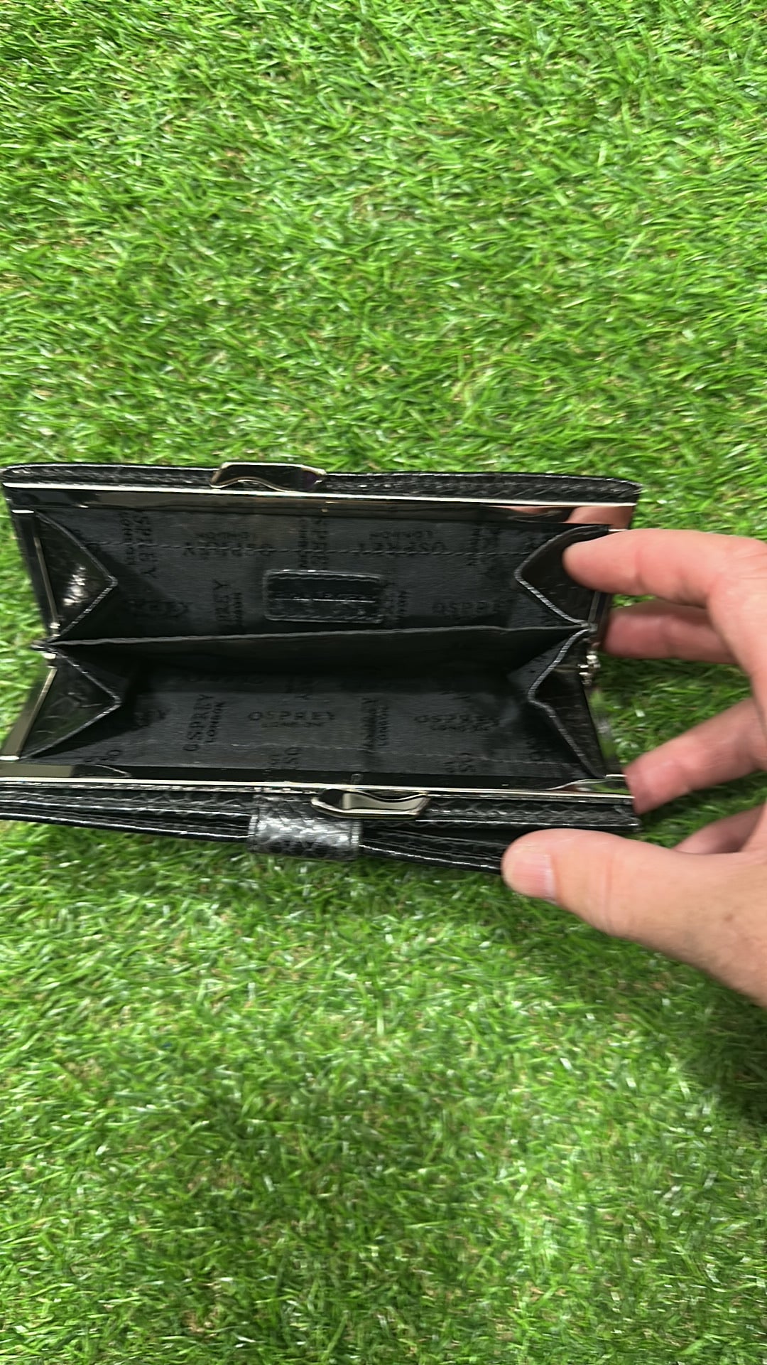 OSPREY LONDON Black Snakeskin-Embossed Leather Frame Wallet