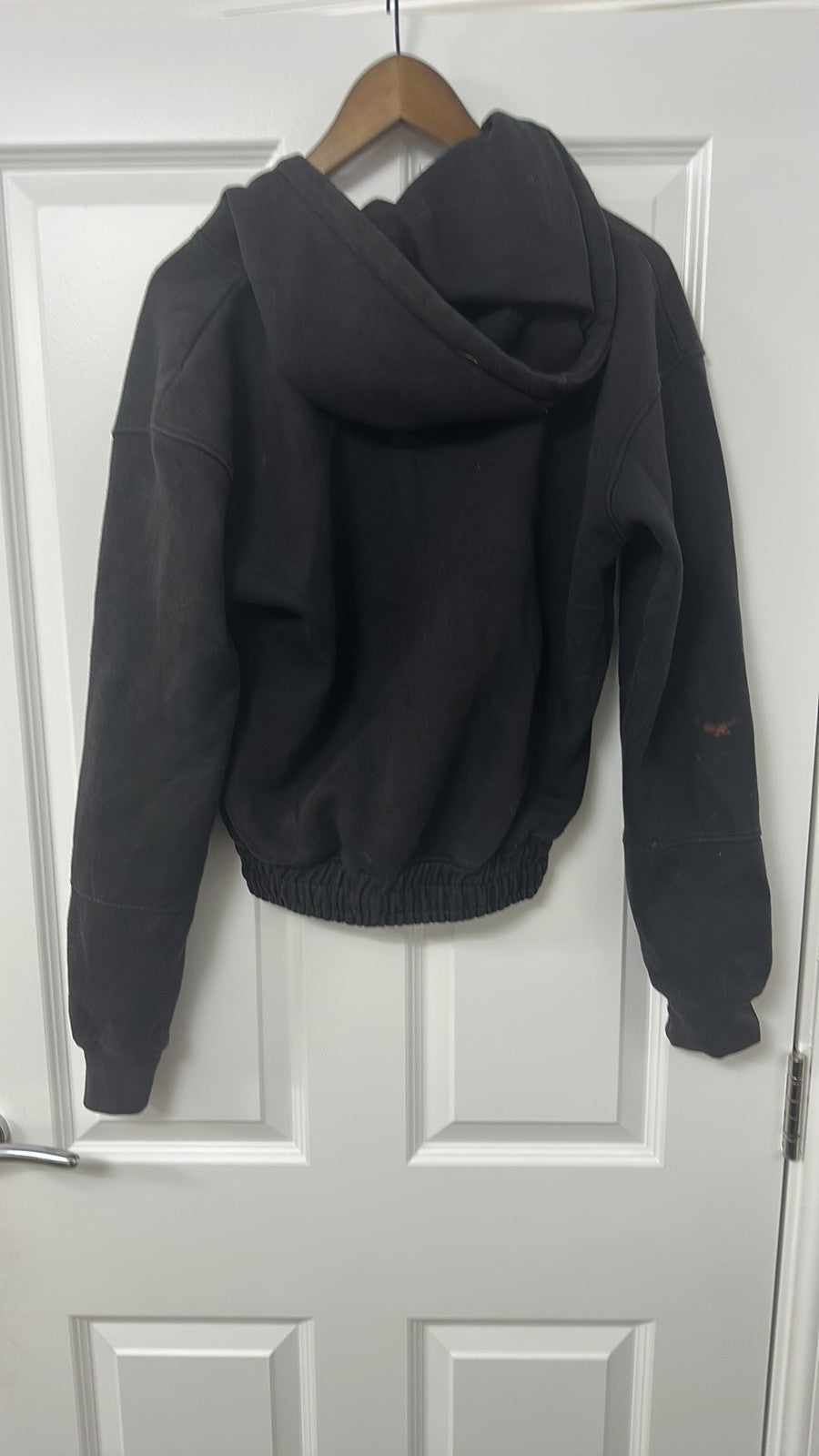 Faded Black Cropped Zip-Up Hoodie with Smocked Waistband size Medium