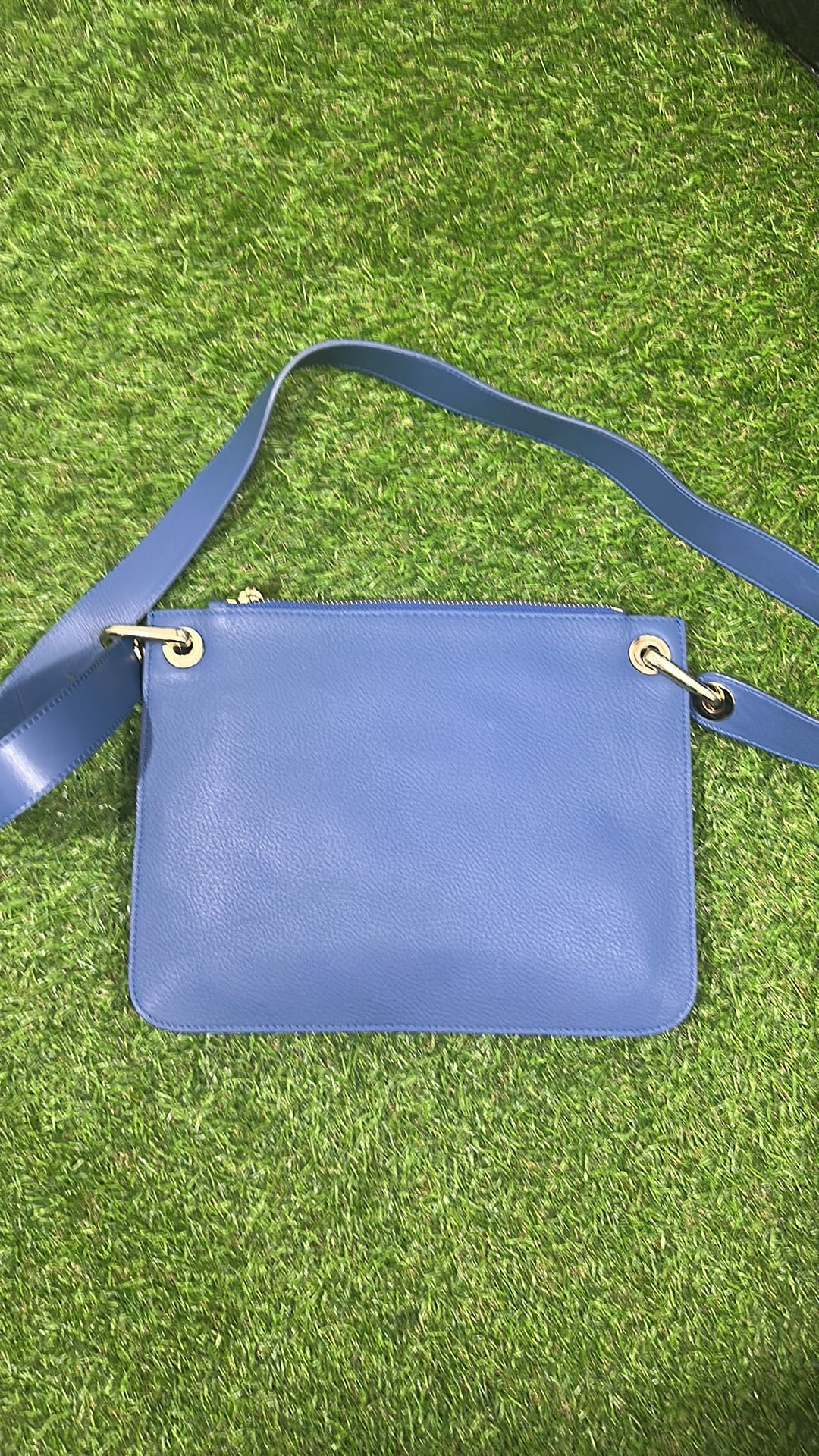 Modalu London Blue Leather Crossbody Bag with Exterior Pockets