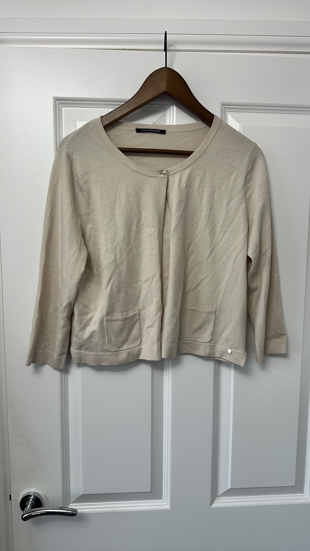 Luisa Cerano Cream Knit Cardigan with Front Pockets size 12