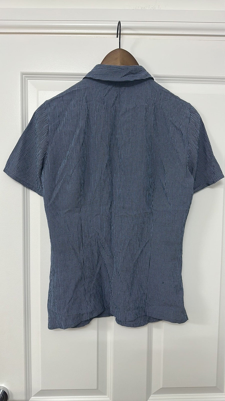 Marks & Spencer Indigo Blue Gingham Short Sleeve Button-Up Shirt size 10
