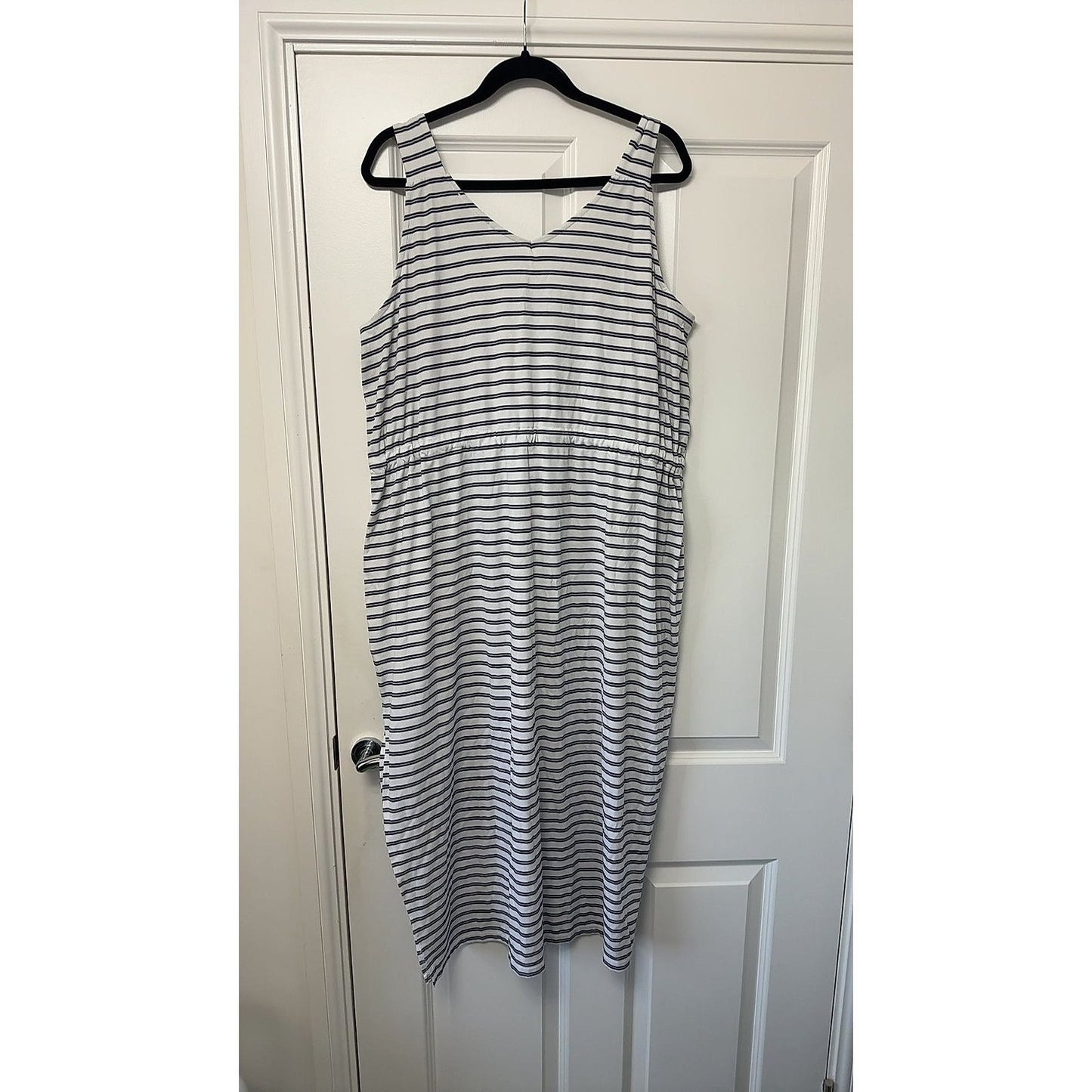 Primark Navy & White Striped Sleeveless Midi Dress, Size UK 20