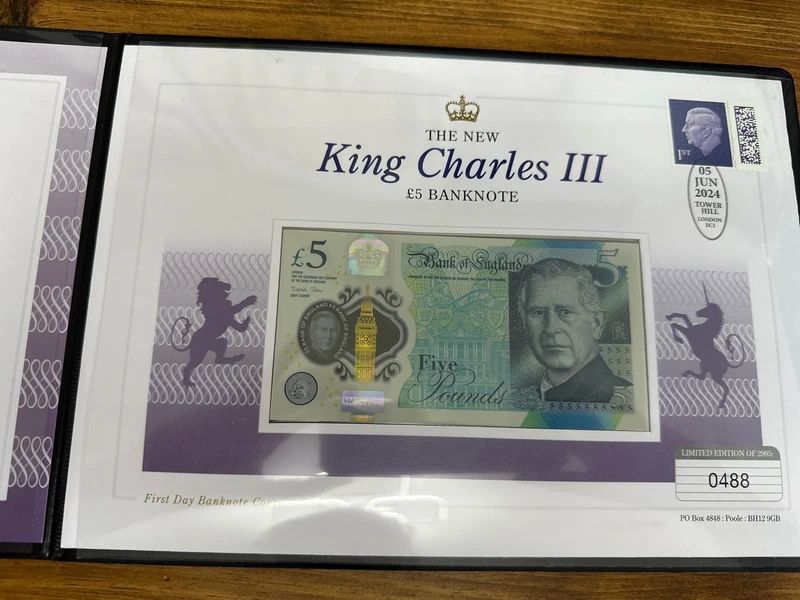 “The New King Charles III £5 Banknote" first day cover