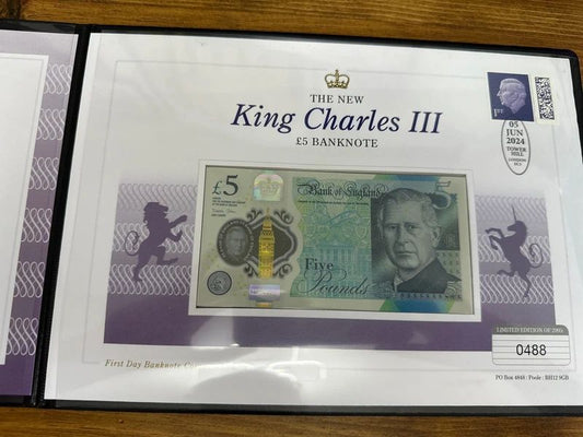 “The New King Charles III £5 Banknote" first day cover