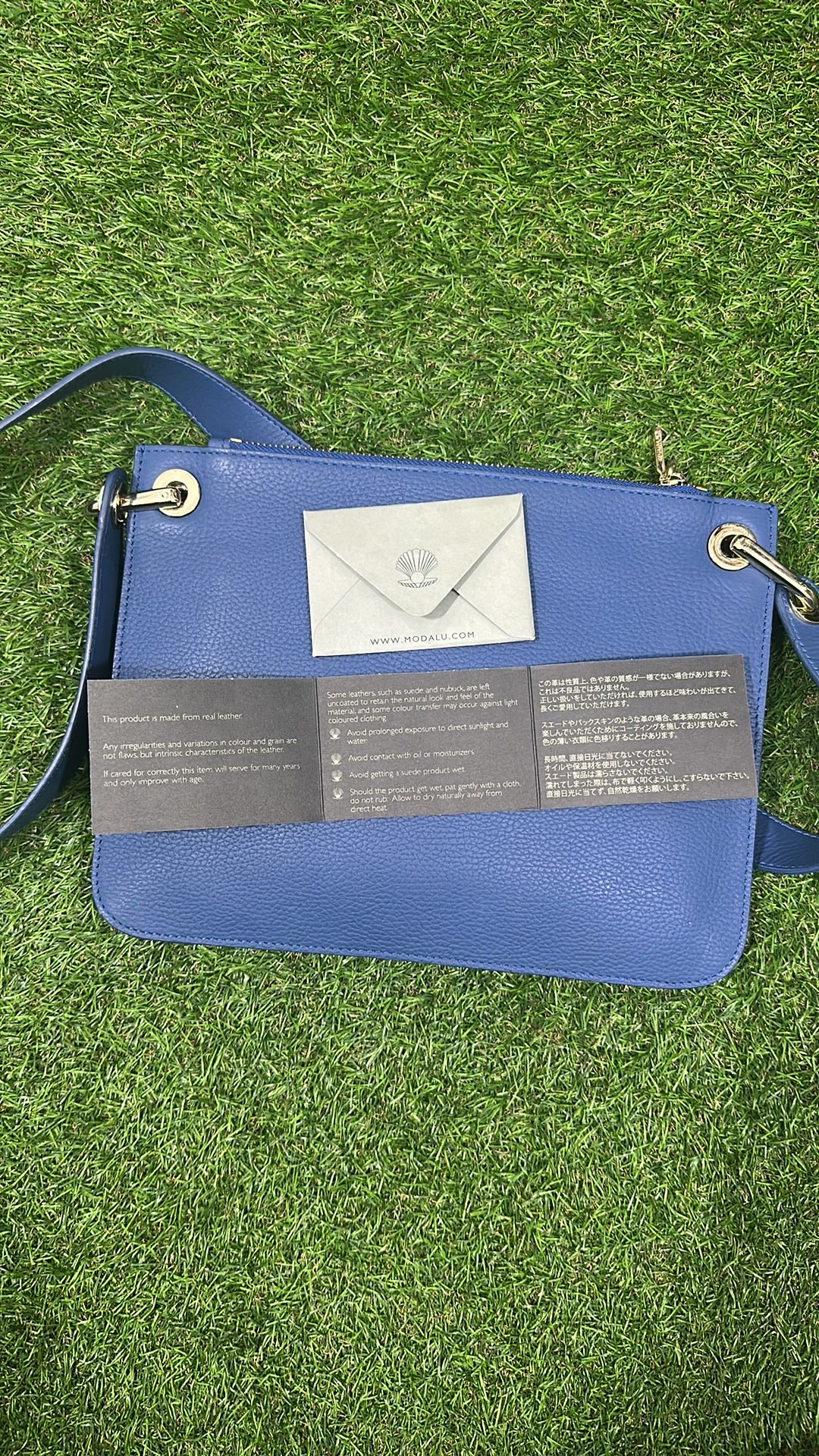 Modalu London Blue Leather Crossbody Bag with Exterior Pockets