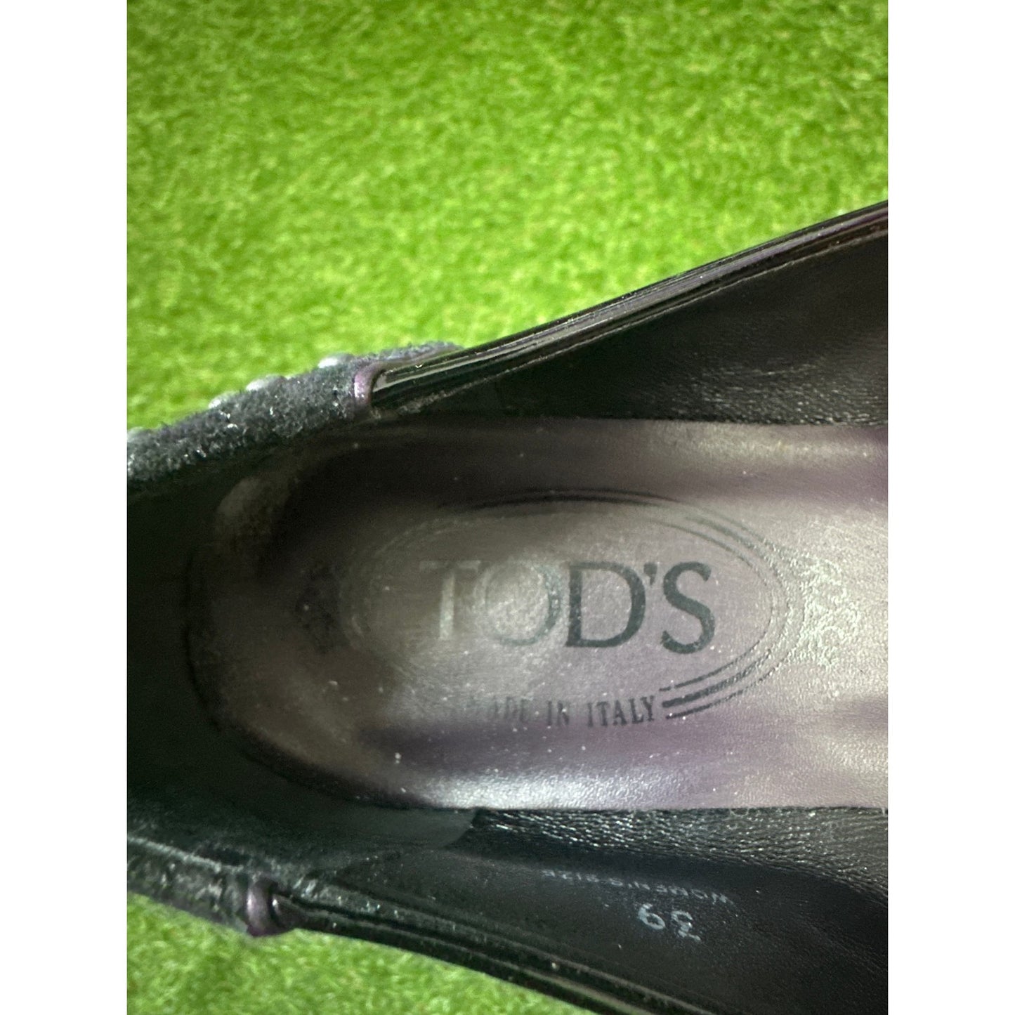 Tod's Black Suede & Patent Leather Ballet Flats with Bow, Size 6