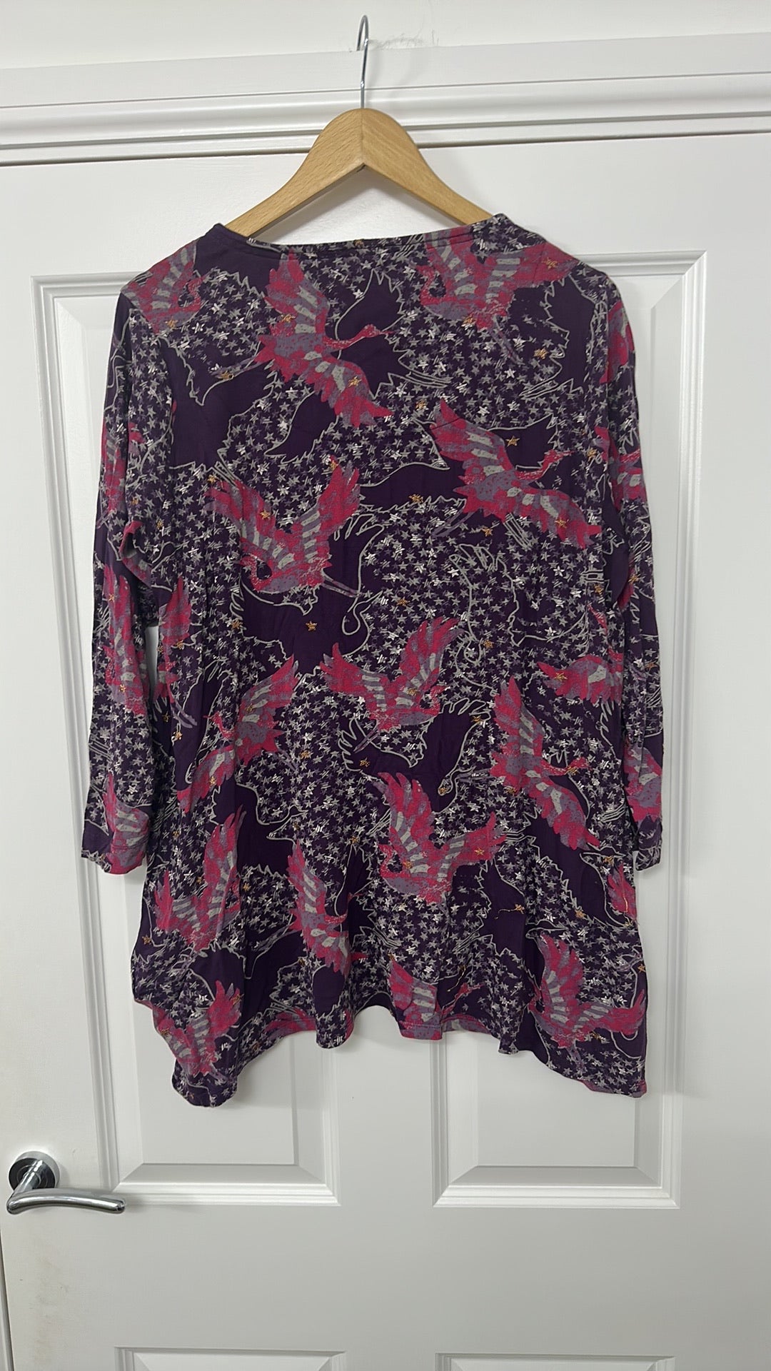 White Stuff Purple Crane Print Long Sleeve Tunic Top UK 18