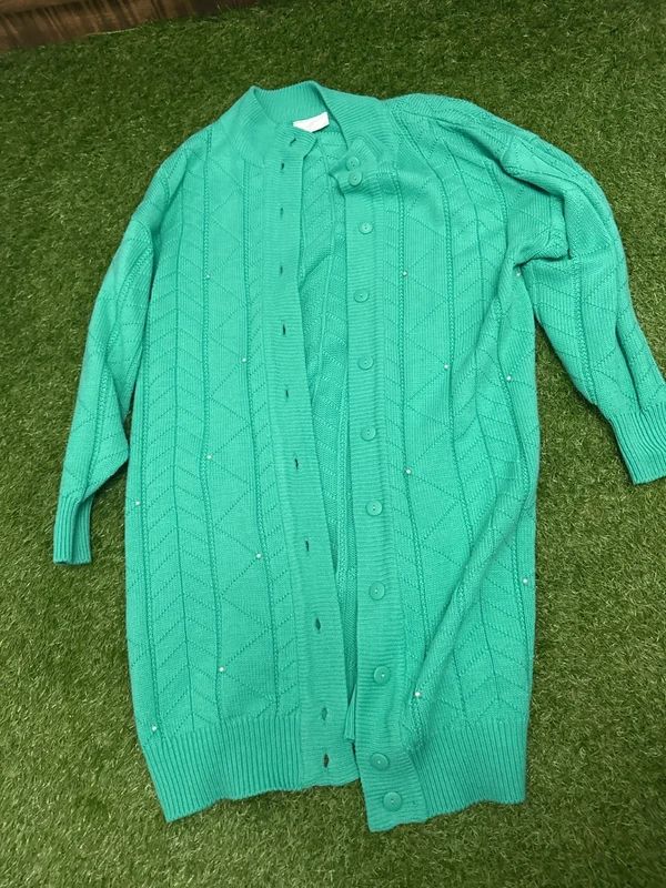 Vintage Niccolucci Turquoise textured button-up knit cardigan