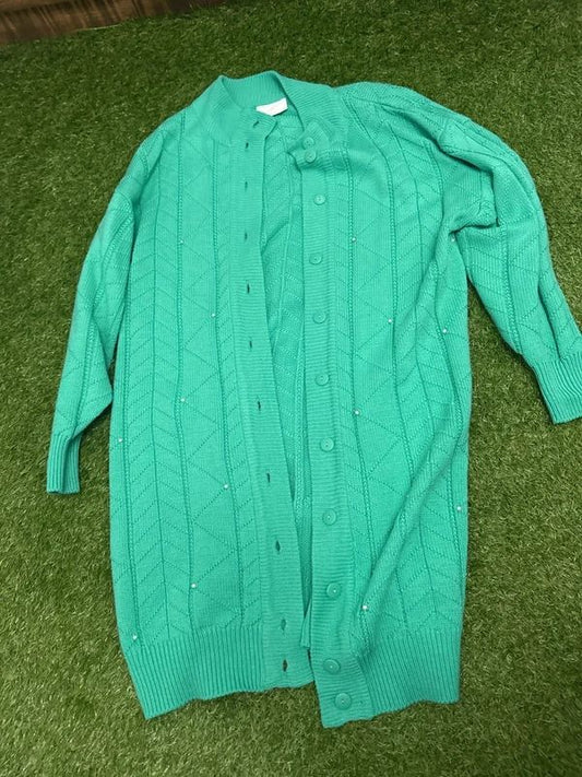 Vintage Niccolucci Turquoise textured button-up knit cardigan