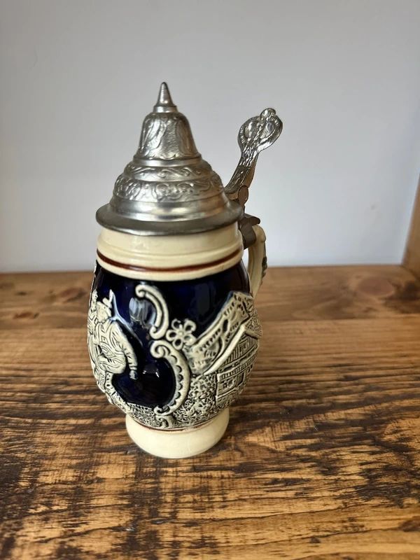 Vintage German Stein Mug DBGM 53 on Pewter Lid No 500 on Base