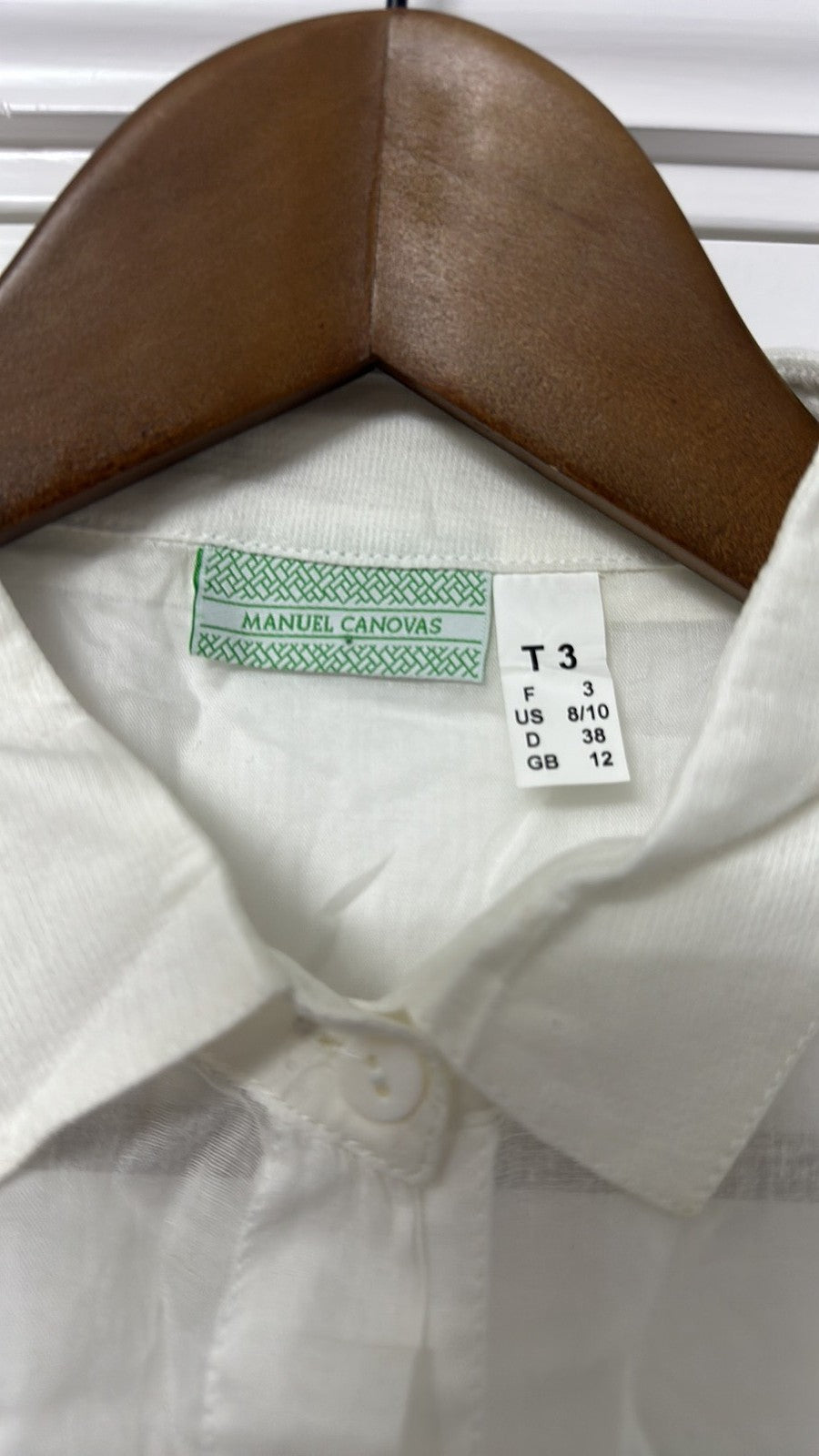 Manuel Canovas White Semi-Sheer Cotton Linen Shirt Dress Size 12