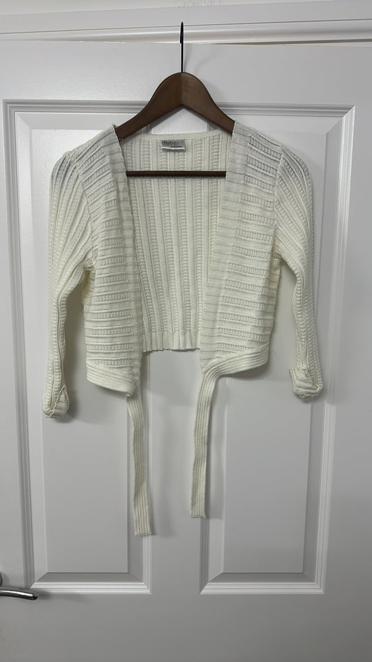 Faber Finest Fashion White Ribbed Open Front Bolero Shrug Cardigan size 12
