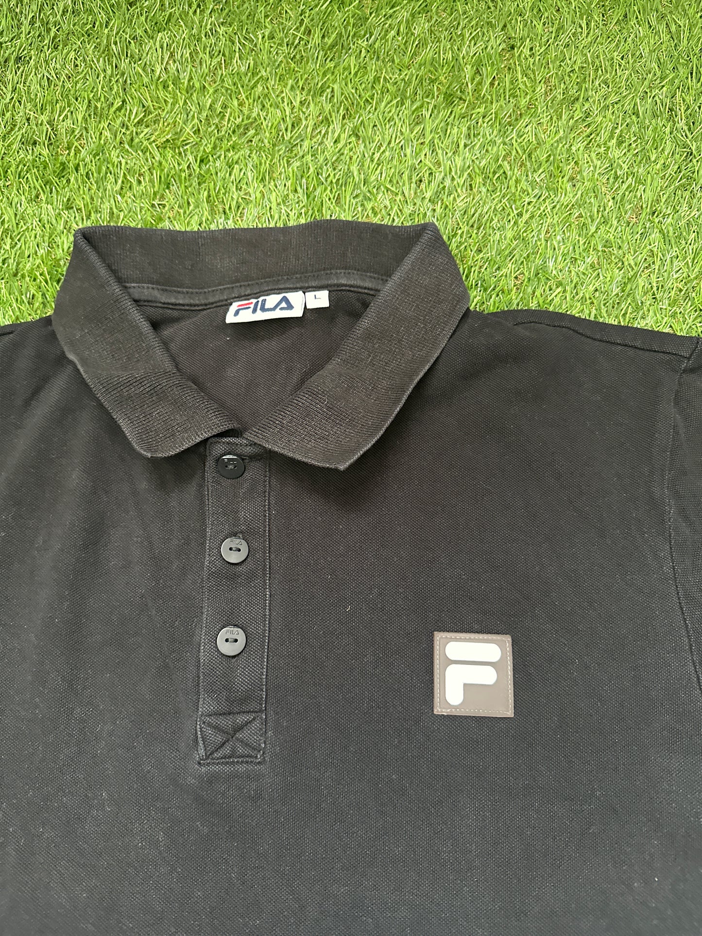 FILA Men's Classic Black Polo Shirt -large