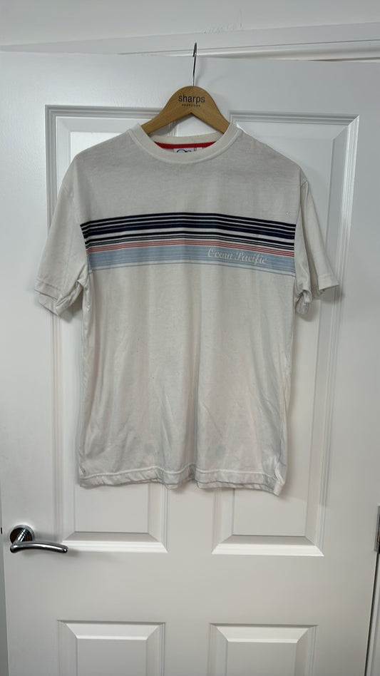 Vintage Ocean Pacific Striped T-Shirt White Small