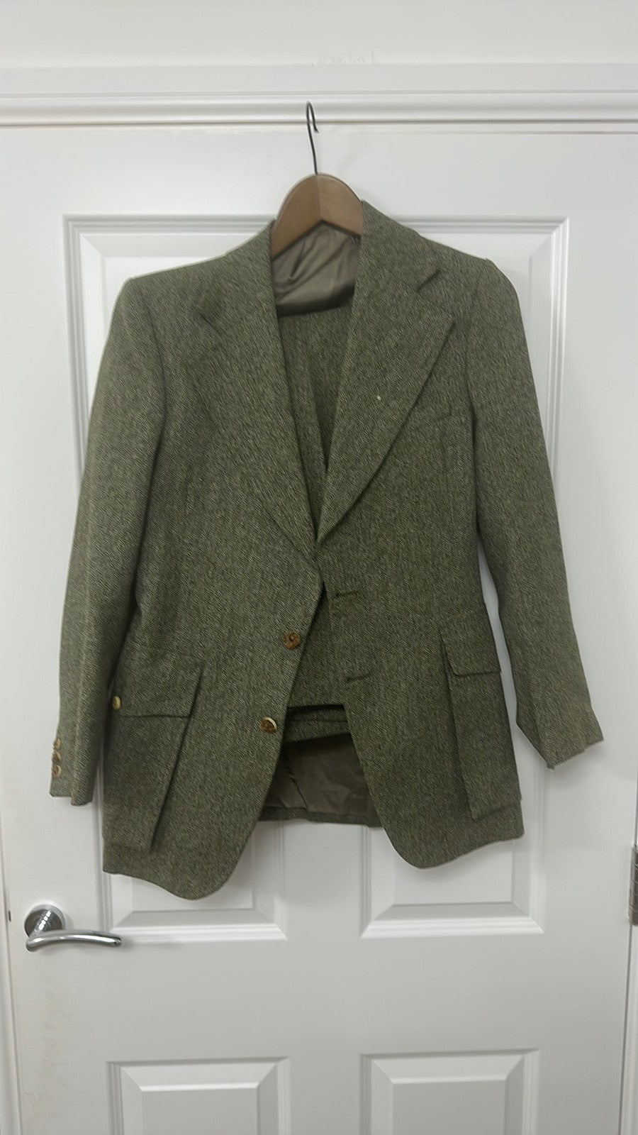 Vintage Paul La Gambina Tweed Wool Suit in Sage Green