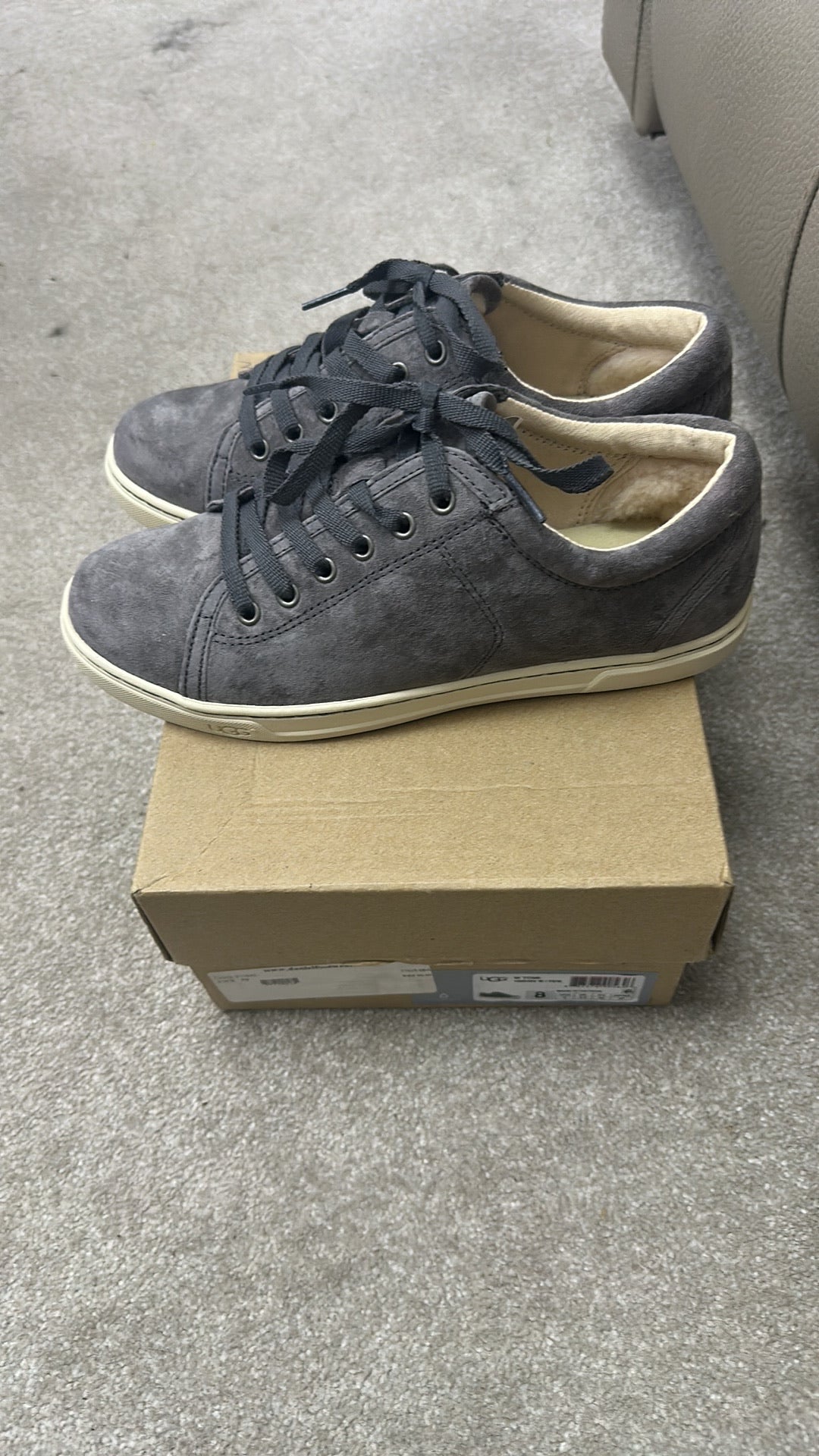UGG Tomi Suede Lace-Up Sneakers in Charcoal Grey - Brand New In Box size 6.5