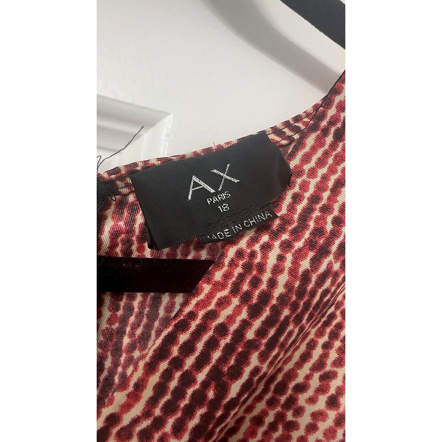 AX Paris Red & Black Print Long-Sleeve V-Neck Midi Dress, Size 18