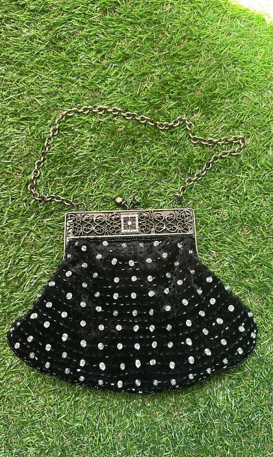 Vintage Beaded Evening Purse with Metal Frame