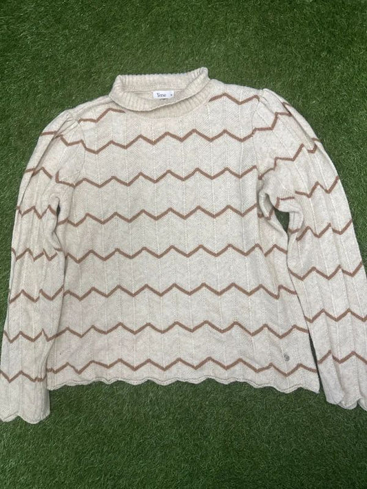 Yerse beige zigzag knit mock neck sweater - Medium
