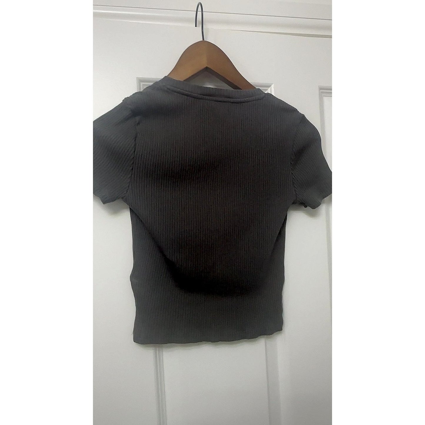 TW Ribbed Short Sleeve Cropped T-Shirt, Charcoal Grey, Size M
