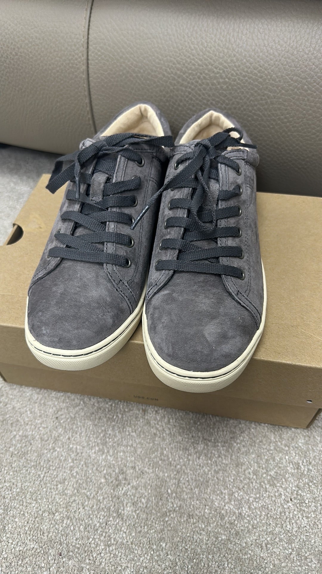 UGG Tomi Suede Lace-Up Sneakers in Charcoal Grey - Brand New In Box size 6.5