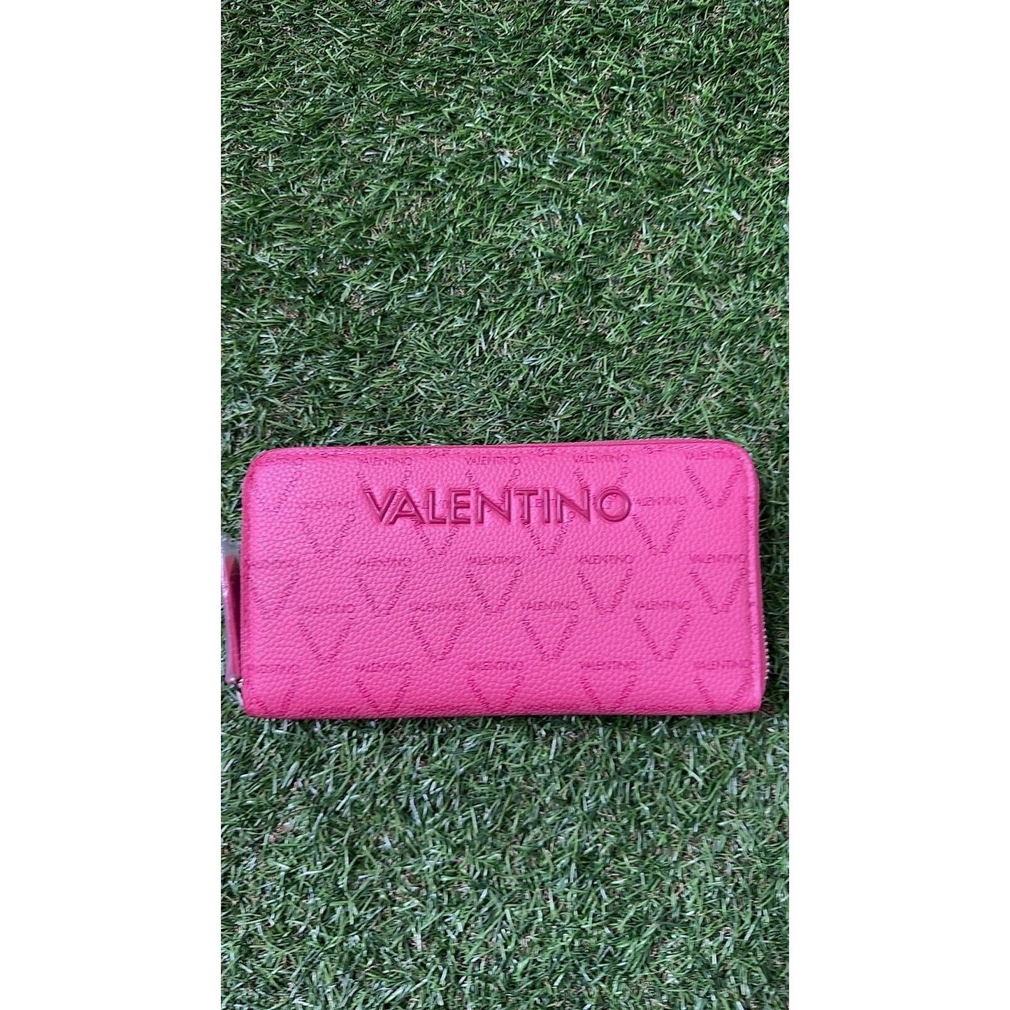 Mario Valentino Liuto Signature Zip-Around Wallet Jelly Rosa Pink Excellent