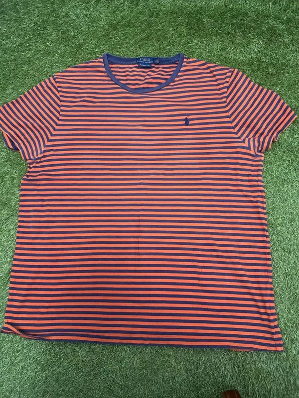 Polo Ralph Lauren striped orange navy T-shirt size XL custom slim fit