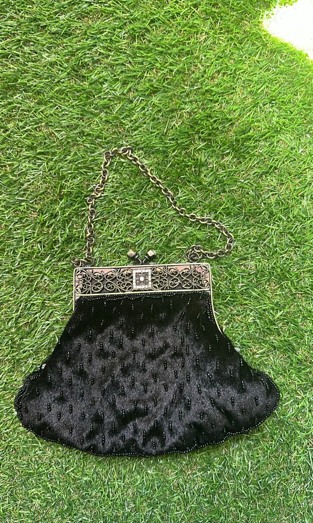 Vintage Beaded Evening Purse with Metal Frame
