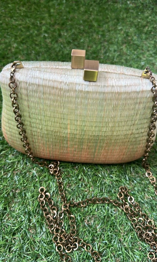 Serpui Woven Clutch Bag with Chain Strap