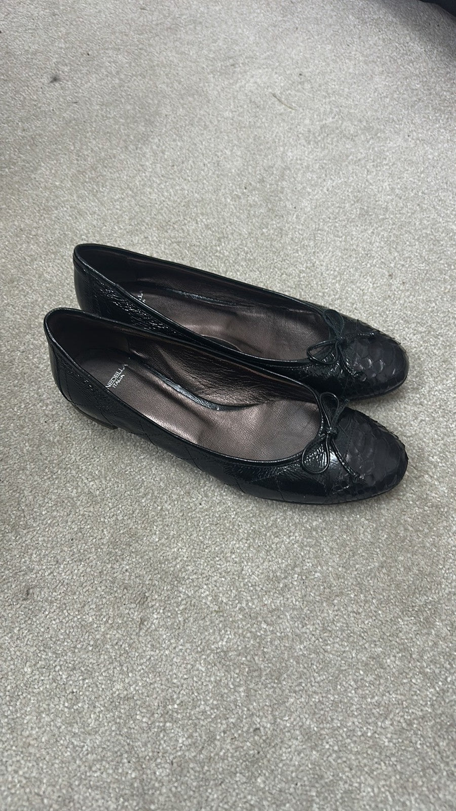 Cenedella Italia Black Patent Python-Effect Ballet Flats - Size EU 39 / UK 6