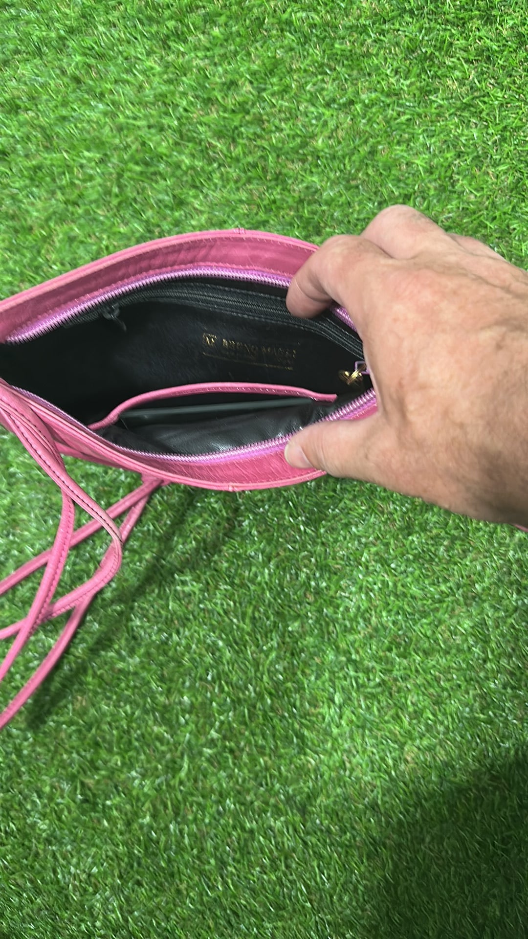 Vintage Bruno Magli Pink Leather Crossbody Bag Made in Italy including mirror