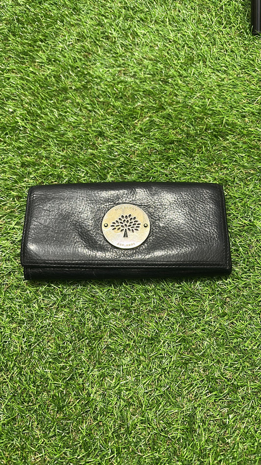 Mulberry Plaque Continental Wallet in Black Small Classic Grain Leather