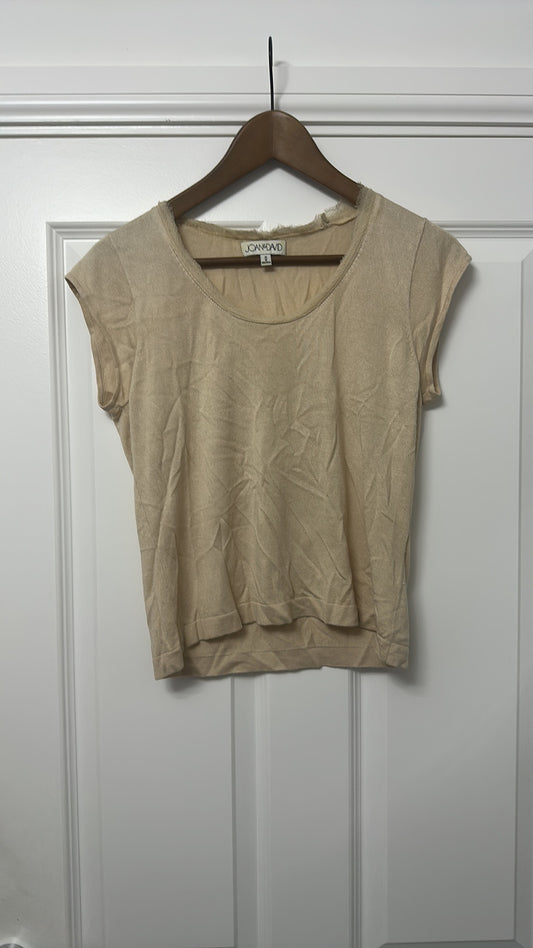 Joan & David Tan Raw Edge Silk Blend Knit Top size Medium