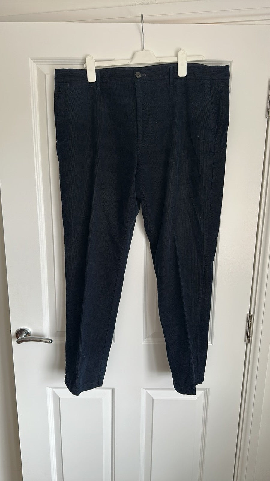 M&S Regular Fit Navy Corduroy Trousers 40/29