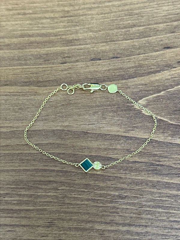 Olivia Burton Yellow Gold Plated Malachite Charm 7” chain bracelet