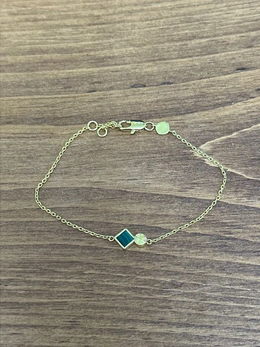 Olivia Burton Yellow Gold Plated Malachite Charm 7” chain bracelet
