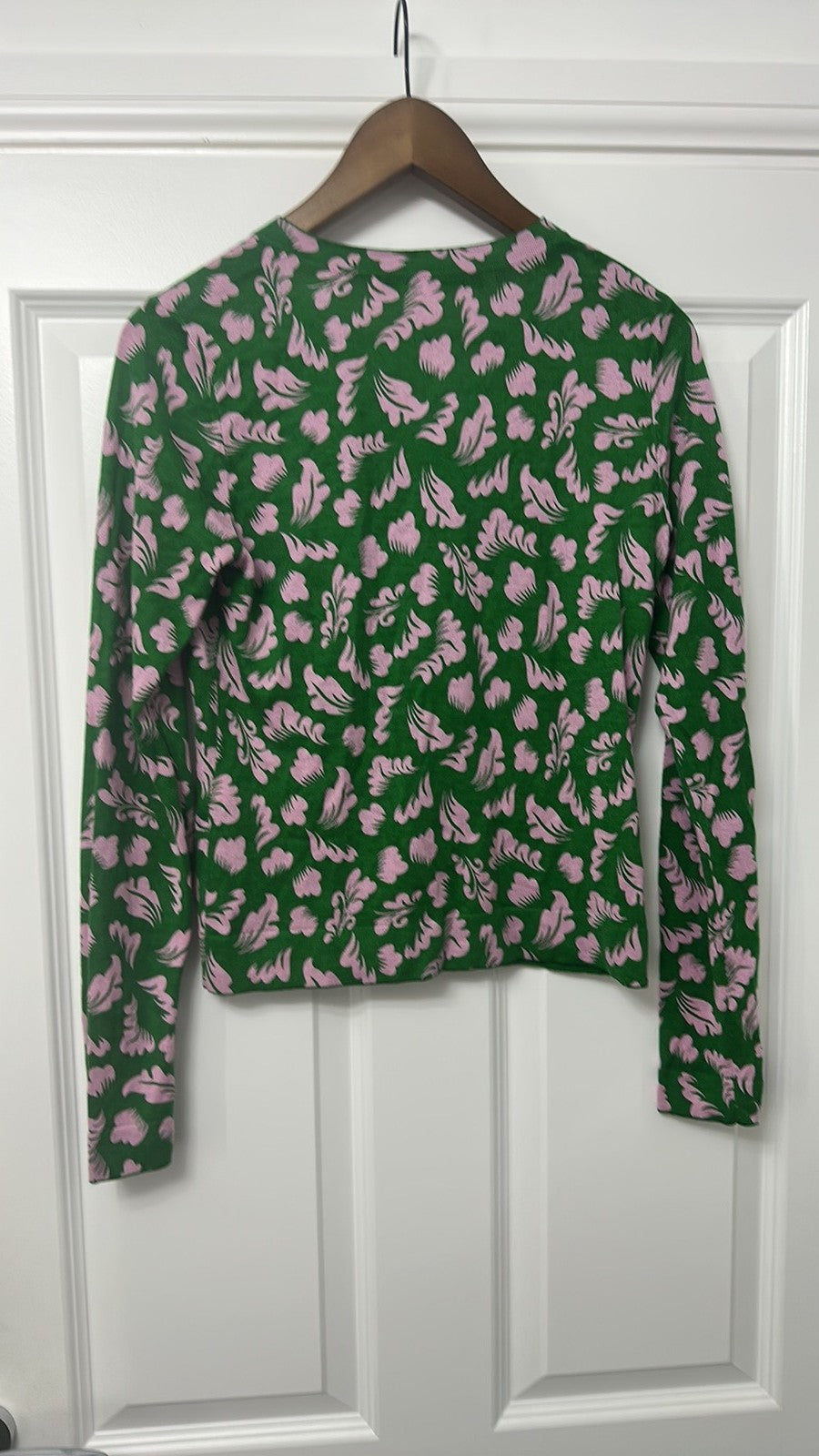 Diane von Furstenberg DVF Green and Pink Floral Silk Blend Cardigan size Medium