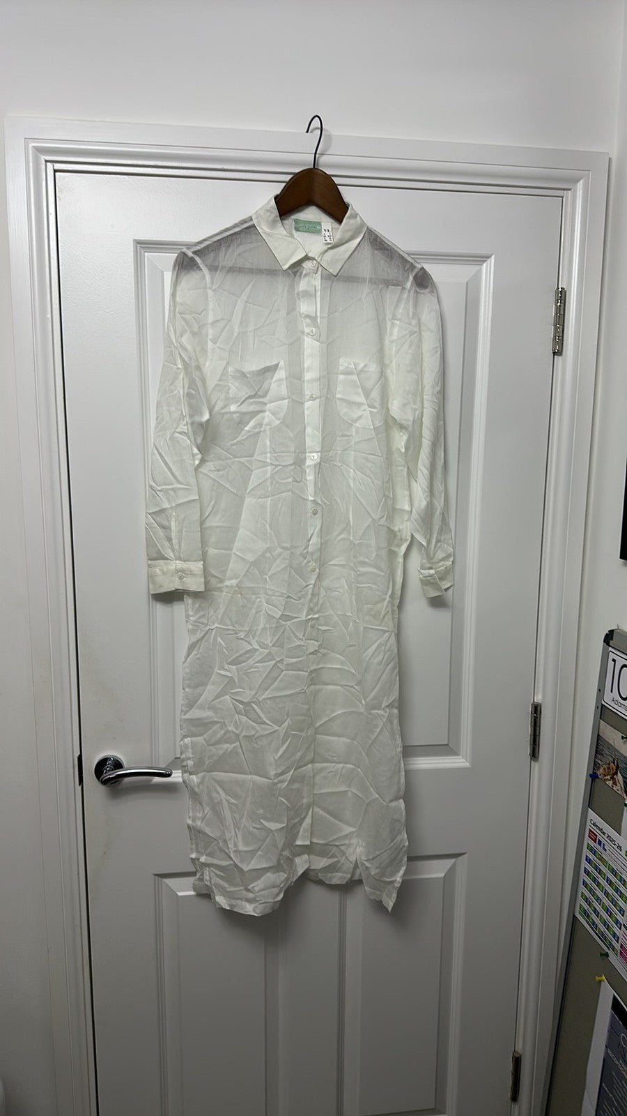 Manuel Canovas White Semi-Sheer Cotton Linen Shirt Dress Size 12