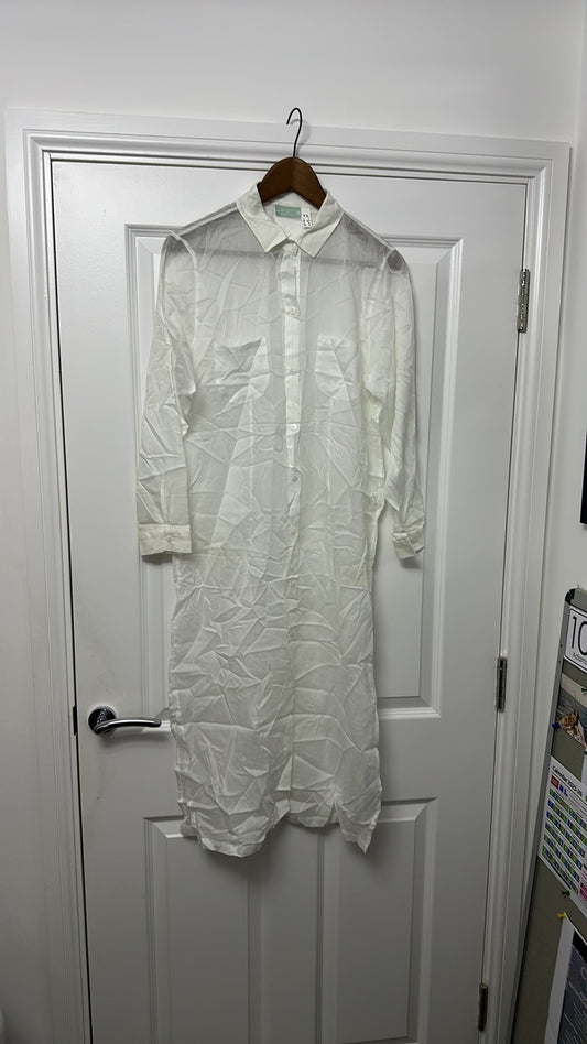 Manuel Canovas White Semi-Sheer Cotton Linen Shirt Dress Size 12