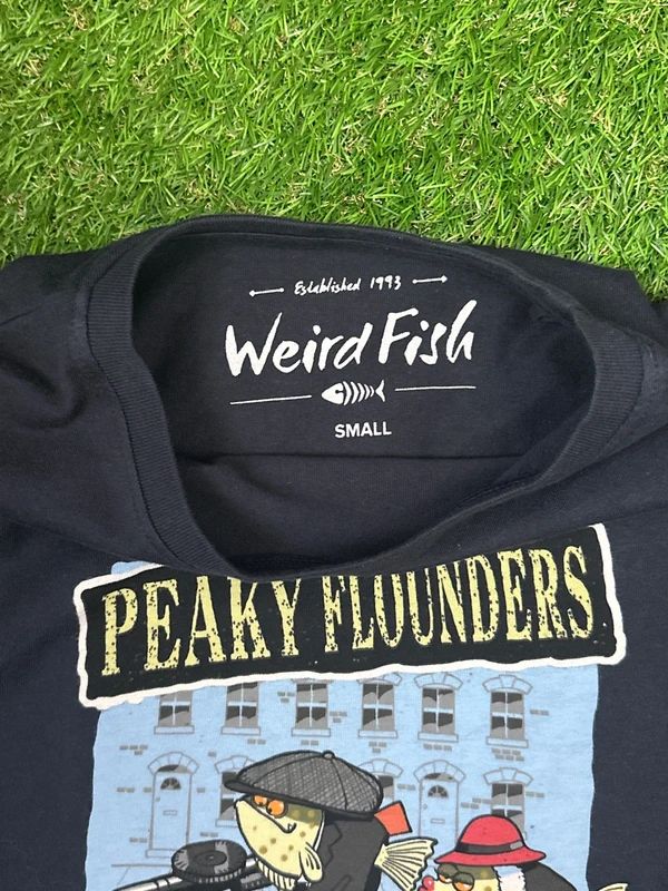 Men’s small Weird Fish Peaky Flounders Black T-Shirt - New