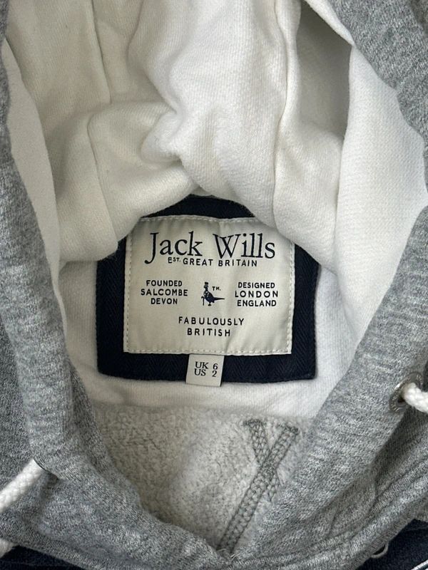 Jack Wills Grey Pullover Hoodie UK 6 Colour Block