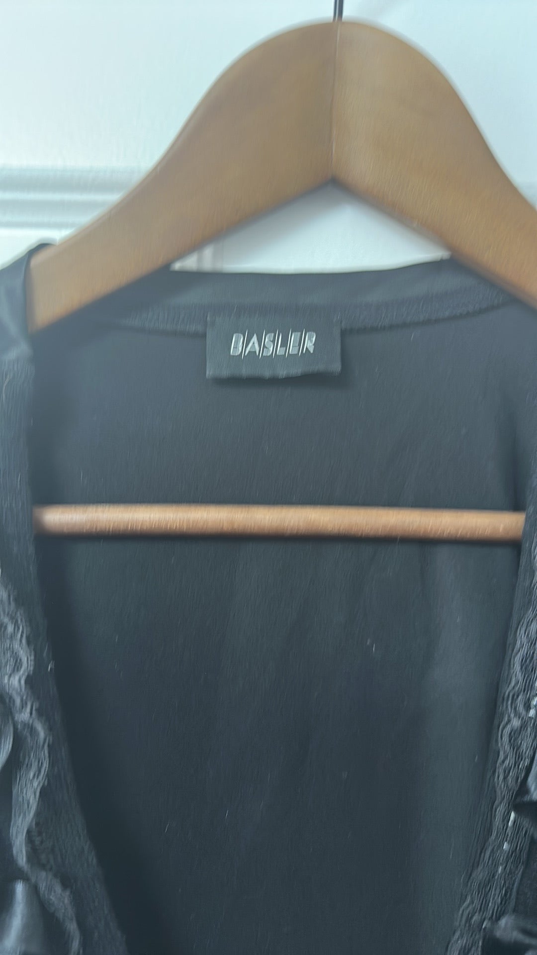 Basler Black Ruffle Trim V-Neck Cardigan Vest size 12