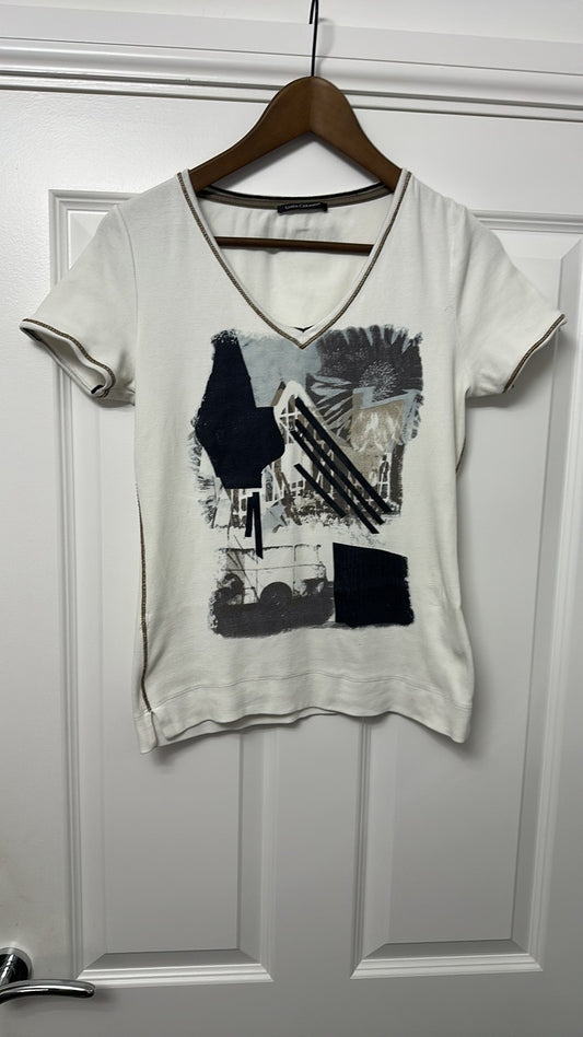 Luisa Cerano Abstract Graphic V-Neck T-Shirt size Medium