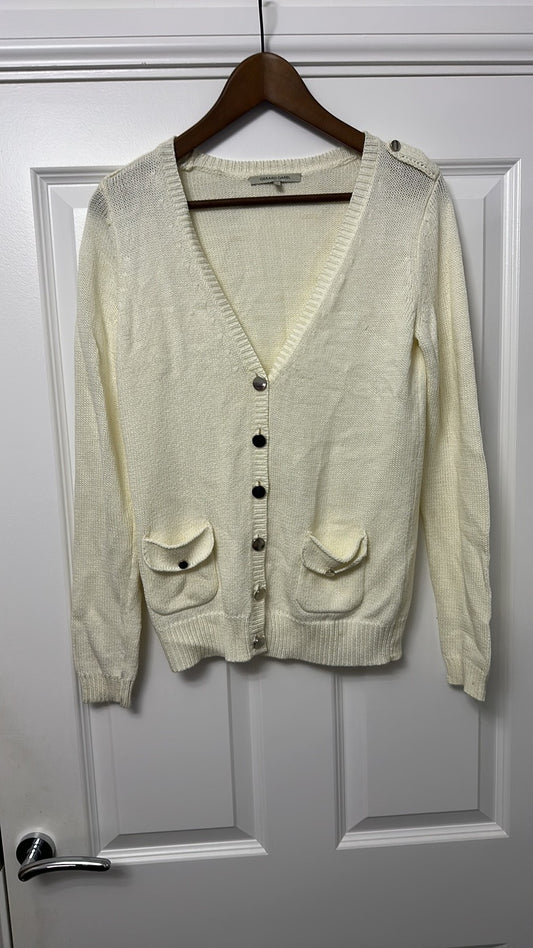 Gerard Darel Cream V-Neck Knitted Cardigan with Pocket Detail