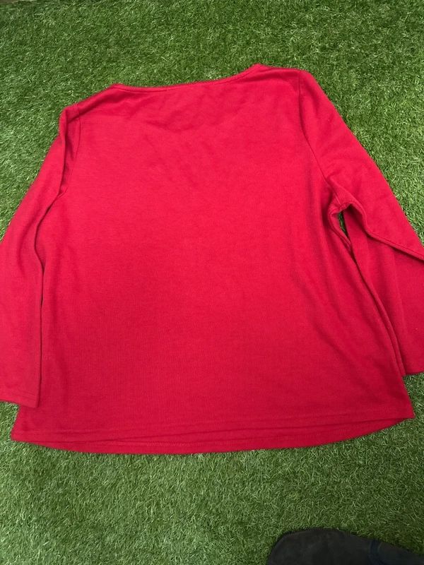 Bonmarché red floral embroidered long sleeve top size 22