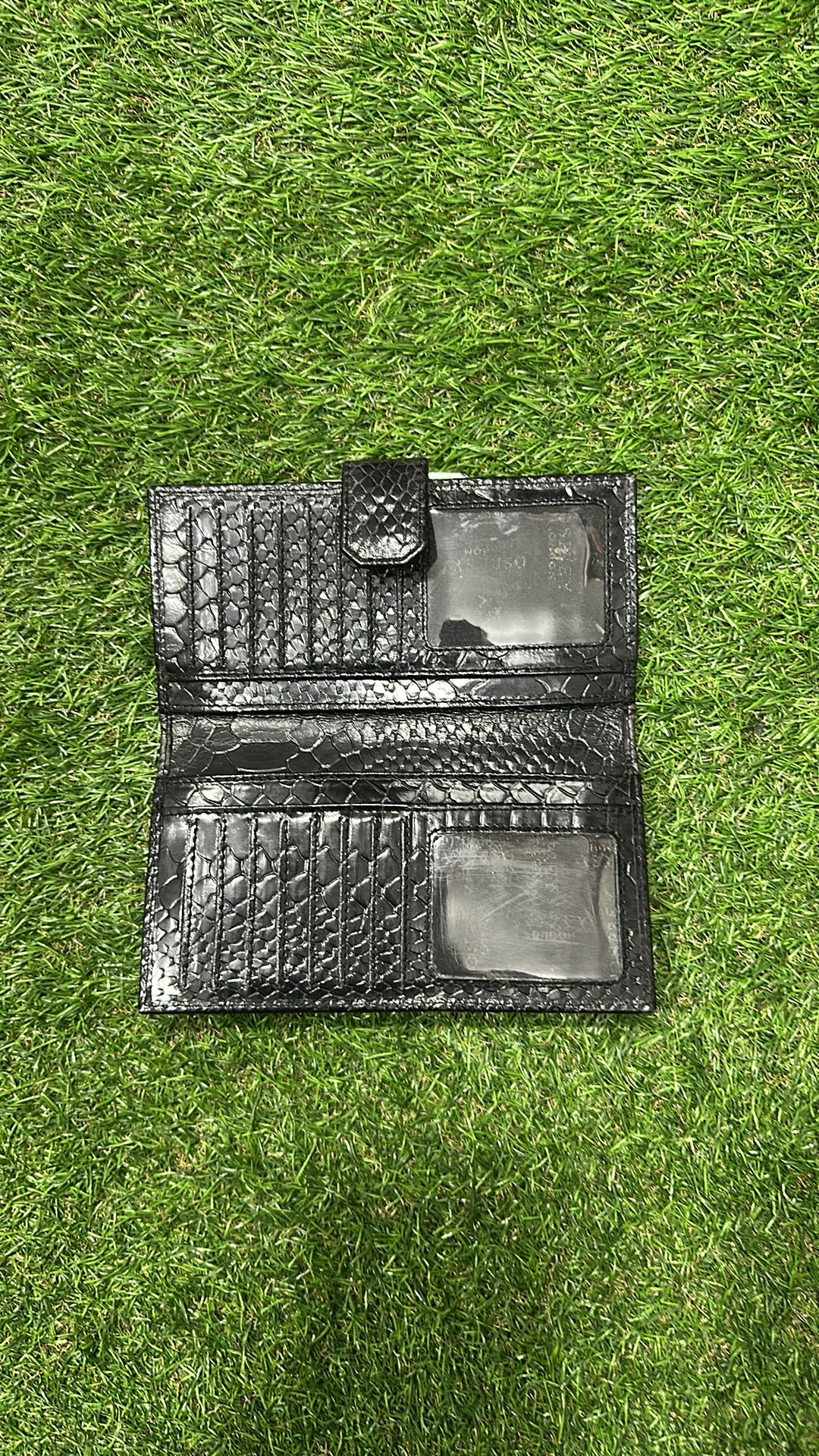 OSPREY LONDON Black Snakeskin-Embossed Leather Frame Wallet